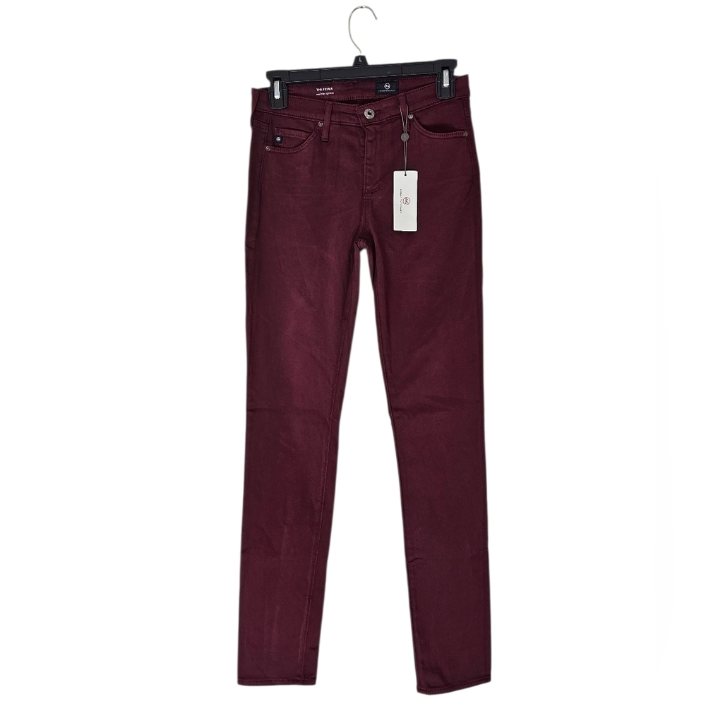 AG Adriano Goldschmied The Prima Mid Rise Cigarette Dark Red Skinny Jeans 25 NWT